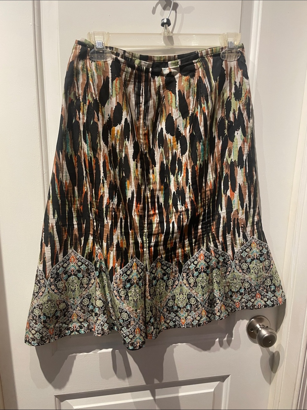 Dana Buchman Black A-Line Skirt with Multicolor Abstract and Paisley Border